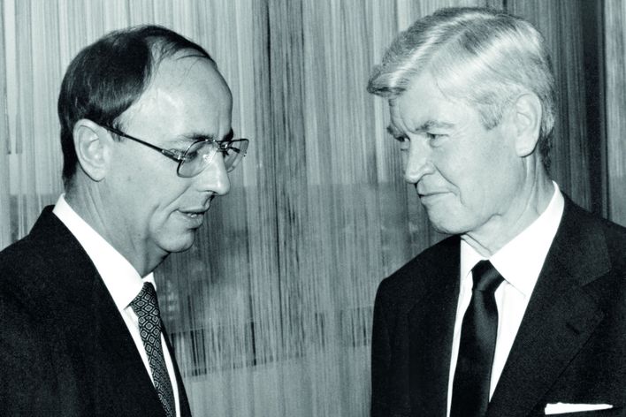 historical picture showing Berthold Leibinger and Hugo Schwarz