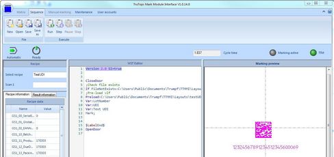Module interface of the TruTops Mark software